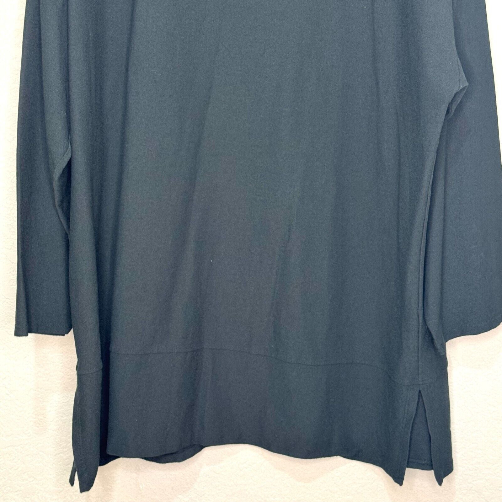 Eileen Fisher Dark Green Crepe Stretch Jersey Top Size Large Viscose Blend