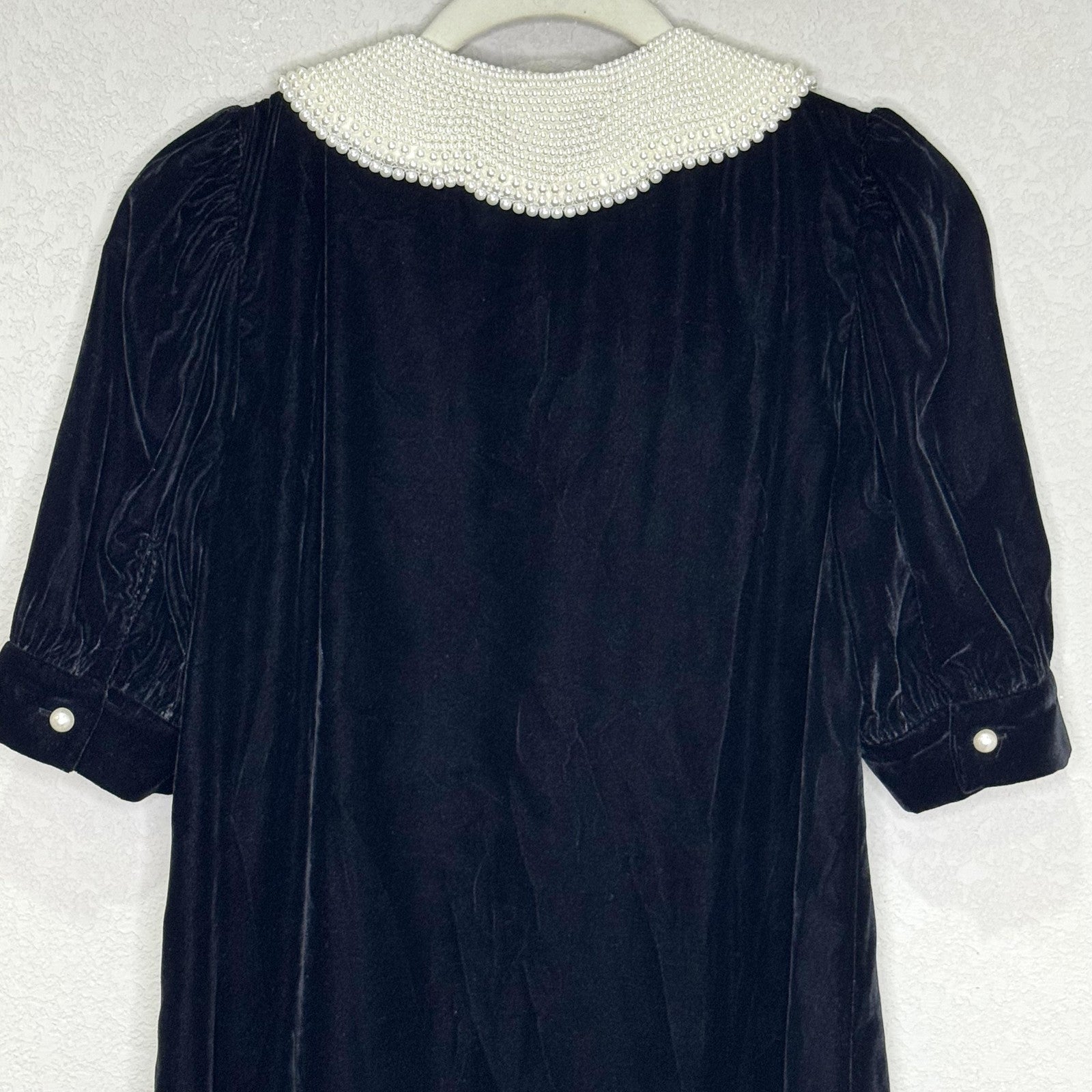 & Other Stories Paris Atelier Dress Womens 2 Black Velvet Pearl Collar Mini