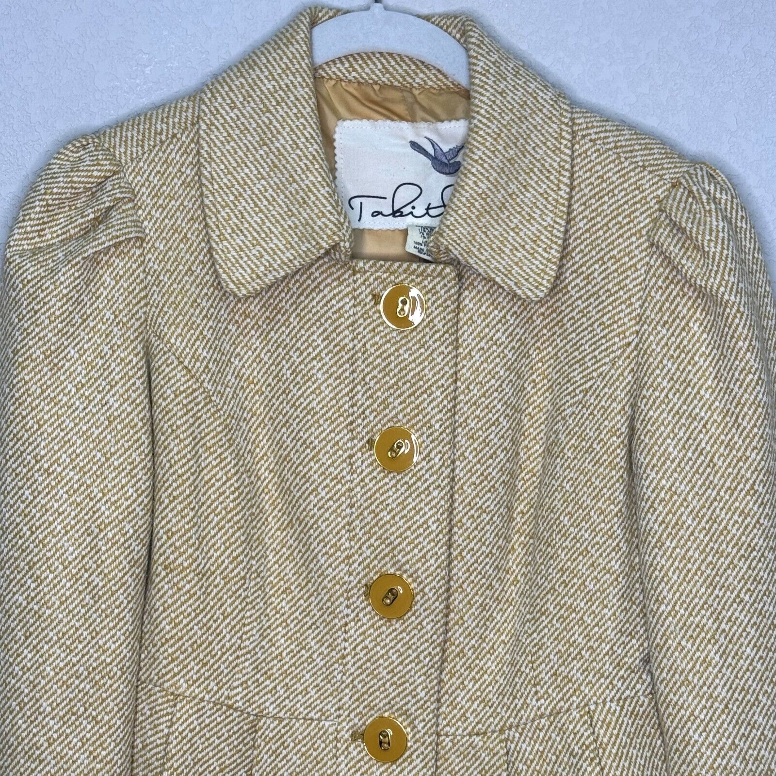 Anthropologie Tabitha Yellow Flecked Peplum Jacket Size 4 Wool Blend Herringbone