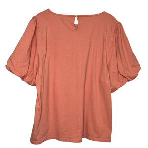 J. Crew Lace Trim Puff-Sleeve T-shirt Size XL Dusty Peach NEW 100% Cotton
