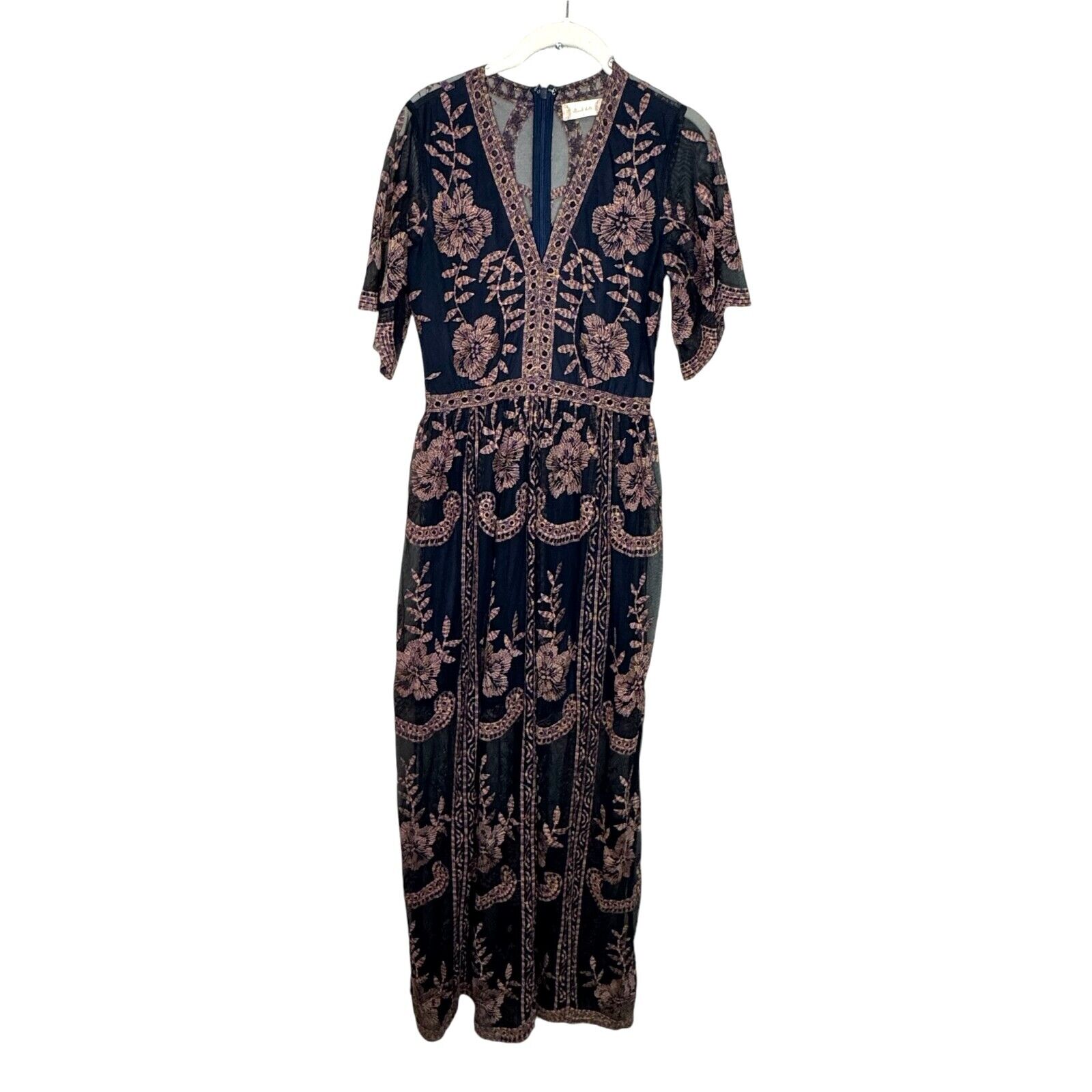 Altar'd State Blue Floral Catania Embroidered Lace Maxi Dress Size Small