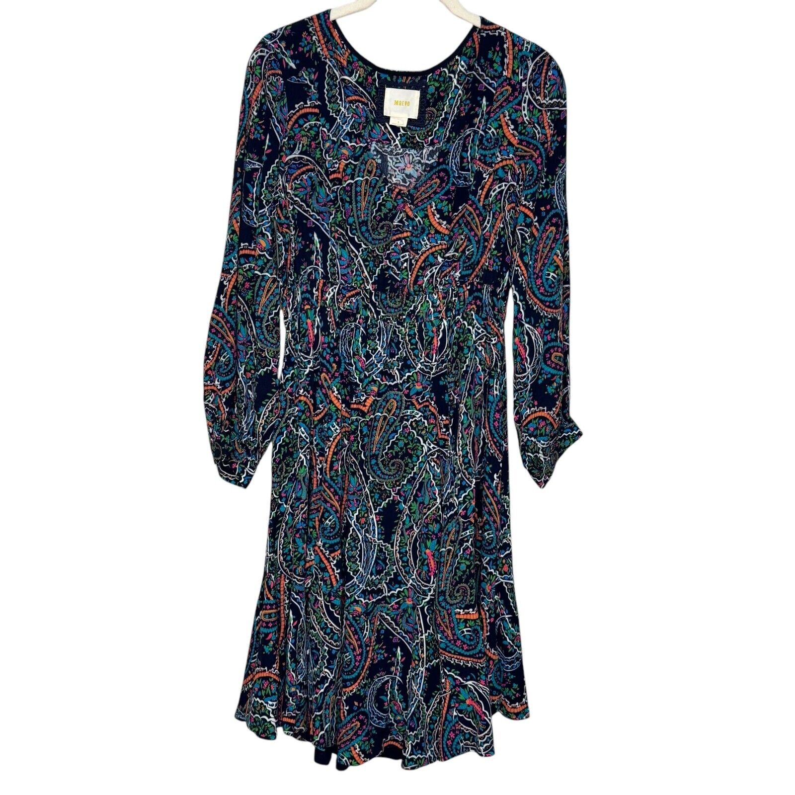Anthropologie Maeve Maplewood Dress Size Small Colorful Paisley Flowy Ruffle Hem