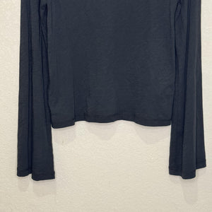 Nation Los Angeles Lian Shirt Small Black Pima Cotton Long Sleeve Notch V Neck