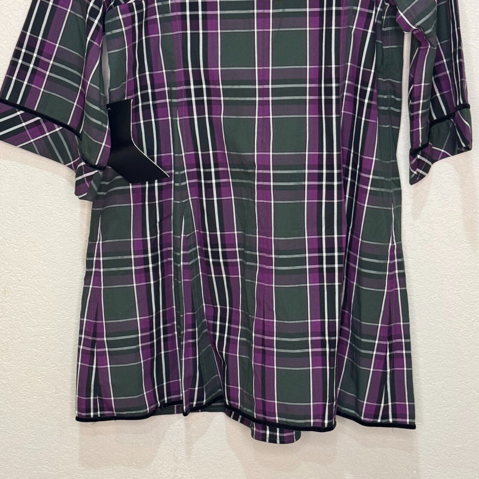 Tuckernuck Dress Size Small Aubergine Tartan Indre Purple Plaid Tunic 3/4 Sleeve