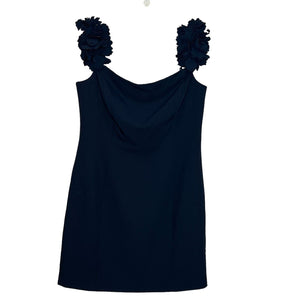 Marchesa Notte NEW Navy Blue Square Neck 3D Flower Strap Dress SIZE 8 $495