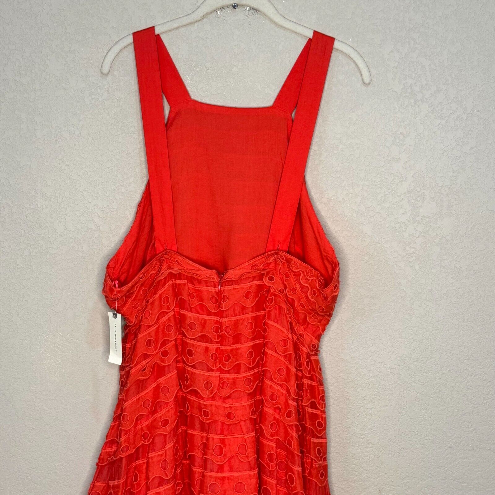 Anthropologie Maeve Coral Sleeveless Eyelet  Midi Sun Dress Size 12 NEW $260