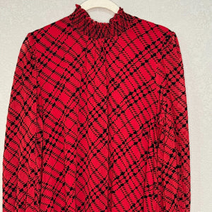 Tommy Hilfiger Red Plaid Mock Neck Long Sleeve Chiffon Shift Dress Size 12