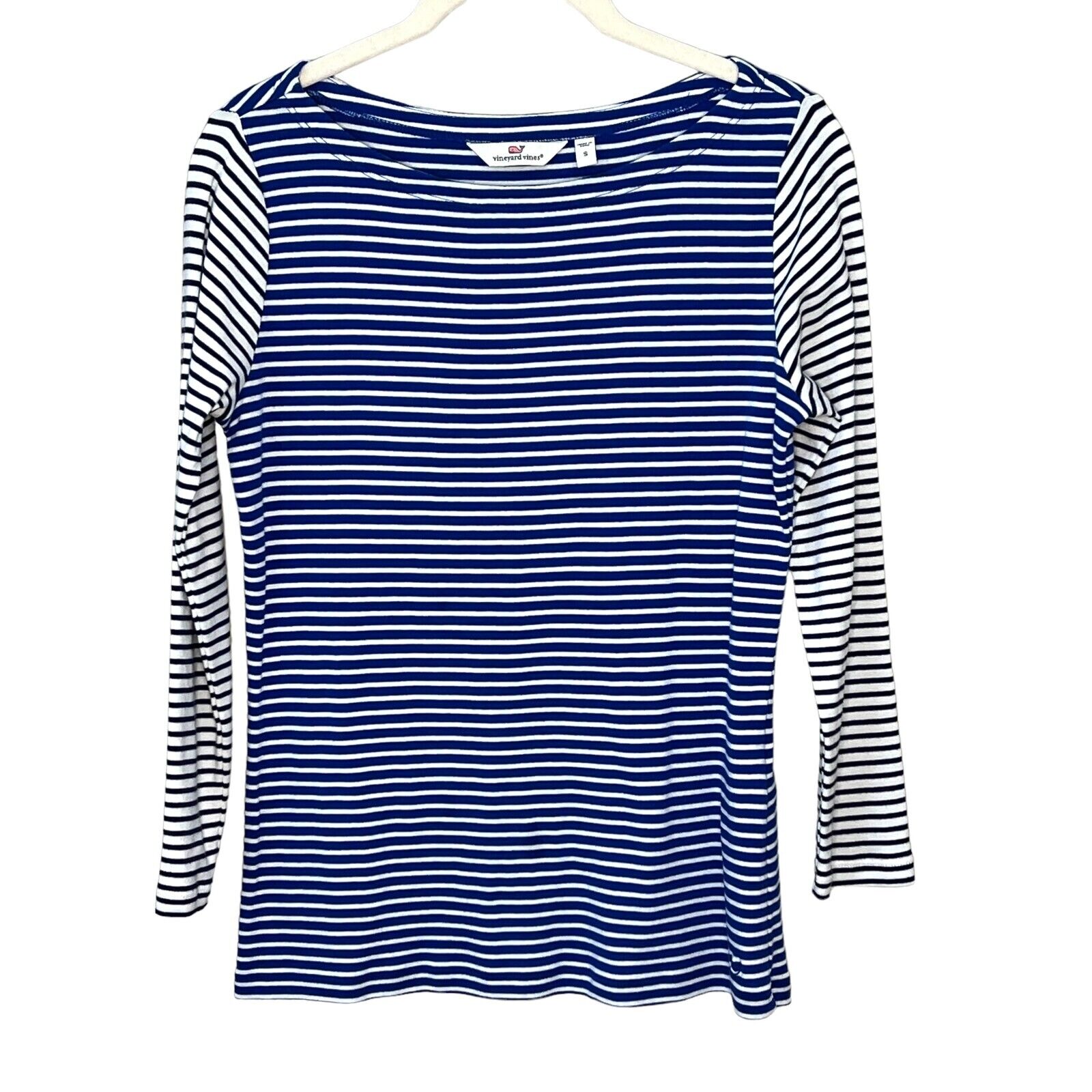 Vineyard Vines Maritime Blue Party Stripe Simple Boatneck Tee Top Size Small