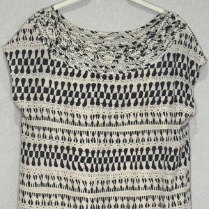 Club Monaco Dress Small Black White Silk Crochet Neckline Patterned Y2K