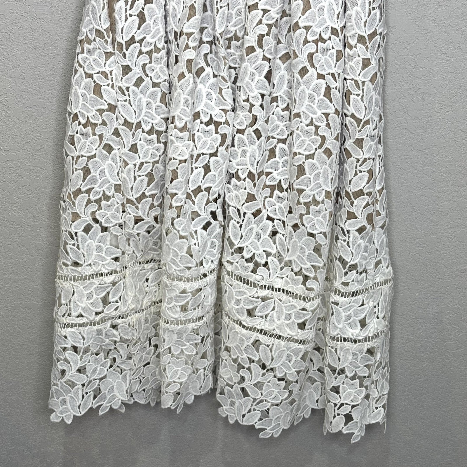 Self-Portrait Dress Womens US 4 White Lace Floral Midi Fit Flare Cocktail Party