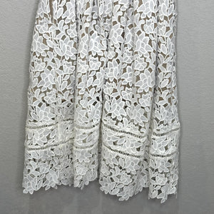 Self-Portrait Dress Womens US 4 White Lace Floral Midi Fit Flare Cocktail Party