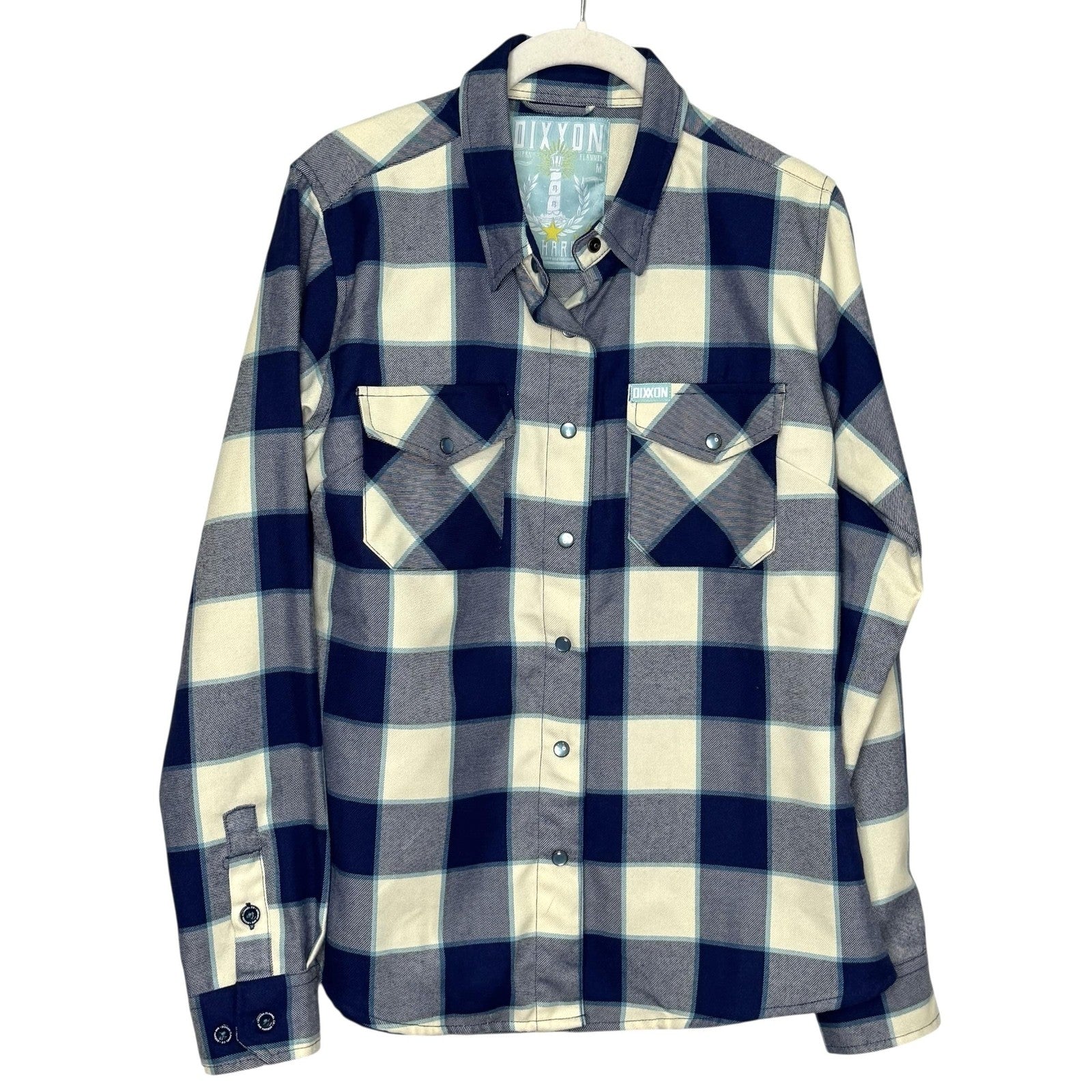 Dixxon Flannel Co Shirt Womens Medium Blue Gray Cream Plaid Bar Harbor Workwear