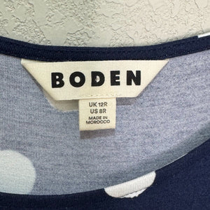 Boden Amelie Jersey Dress Size 8 Navy Blue White Painterly Spot Polka Dots