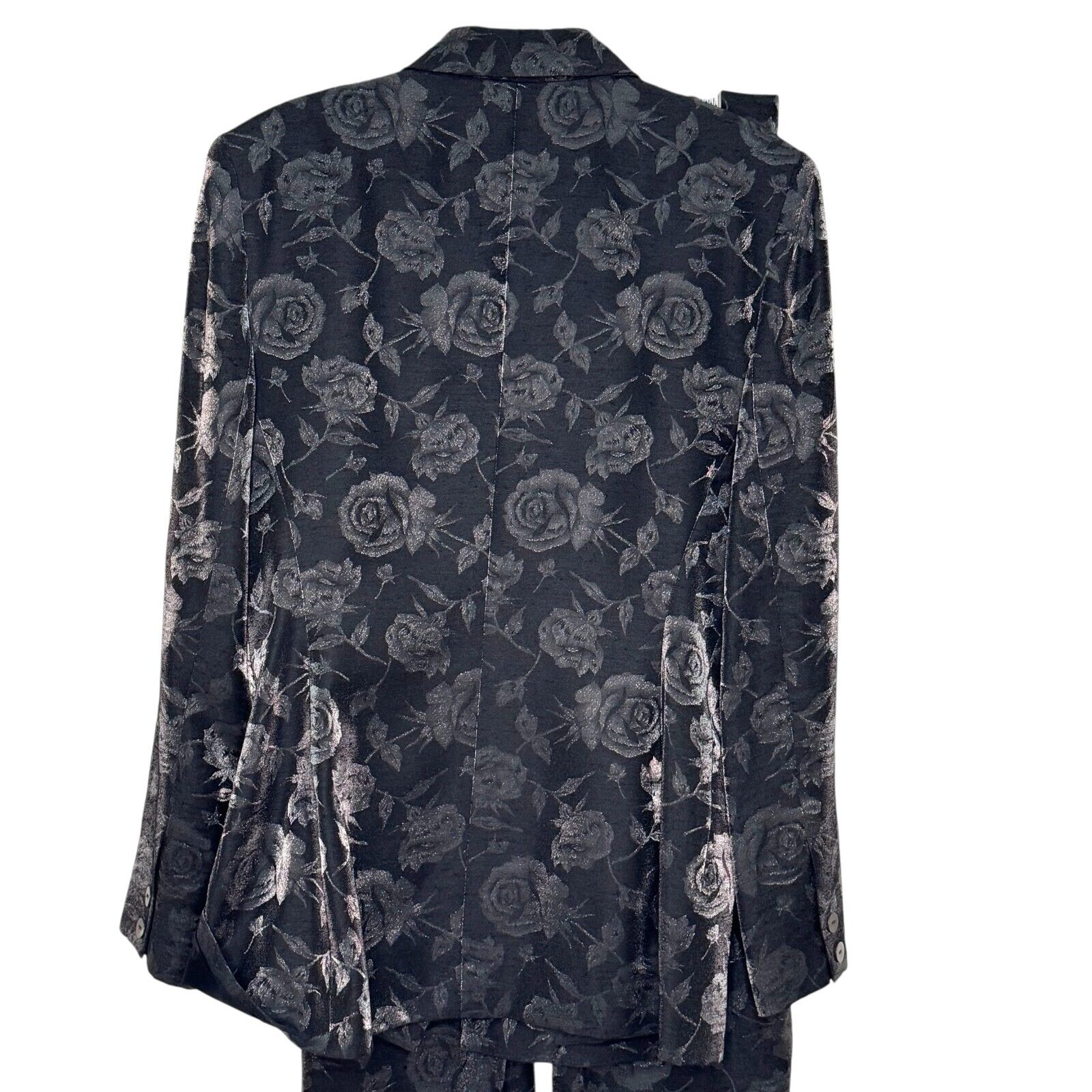 Nicole Miller Black Floral Brocade Jacket and Pant Set Size 8 Vintage Made in US