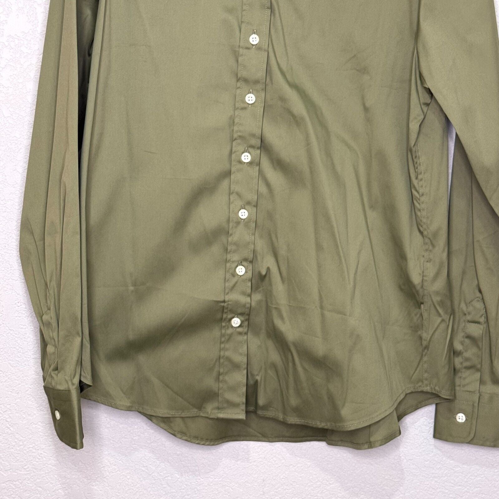 The Shirt Rochelle Behrens Size Large Olive Green Long Sleeve Button Down Icon