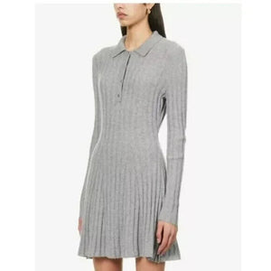 Reformation Gray Walsh Cashmere Collared Ribber Sweater Mini Dress Size Medium