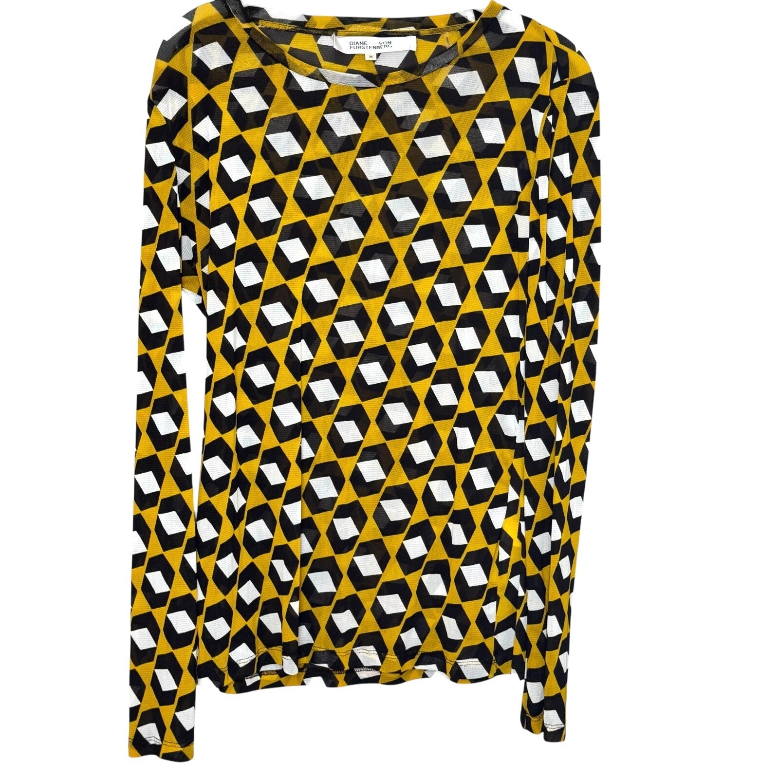 Diane Vone Furstenberg DVF Logan Top Size Medium Arrow Head Yellow Sheer $168
