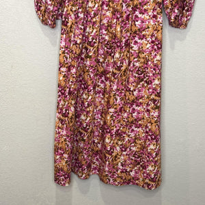 J Crew Dress Womens Small Pink Brown Floral Smocked Midi Long Sleeve $128