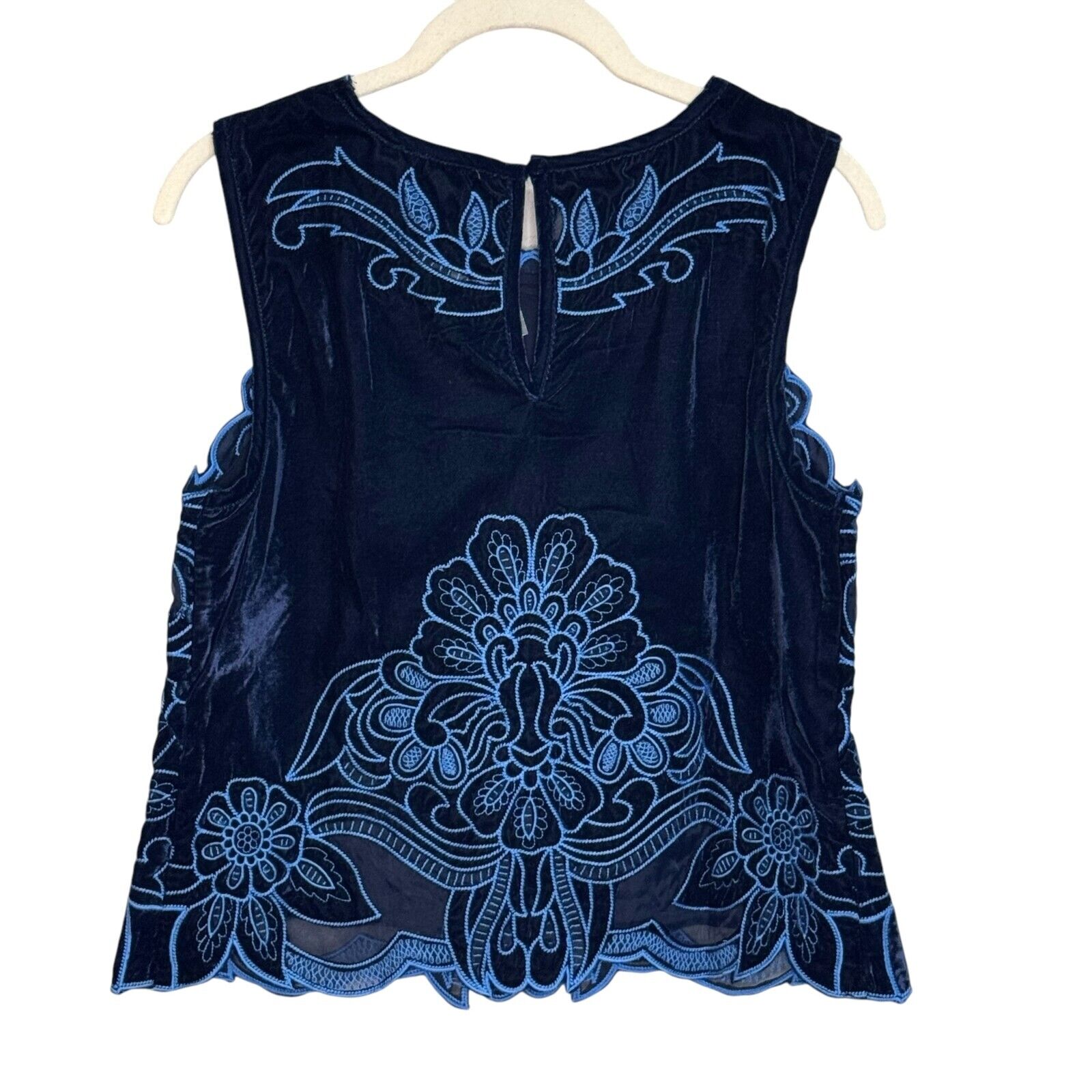 Anthropologie NEW Blue Motif The Lainie Floral Lace Velvet Tank Top Size Small