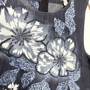 Holding Horses Dress Womens 8 Blue Denim Embroidered Floral Shift Anthropologie