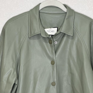 Alexis Jacket Womens Medium Sage Faux Leather Cropped Snap Front Puff Sleeves