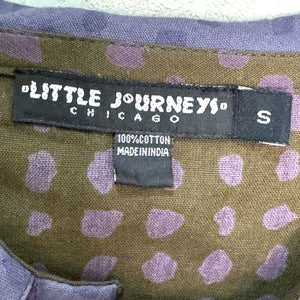 Little Journeys Chicago Shirt Size Small Brown Blue Artsy Button Down Tunic