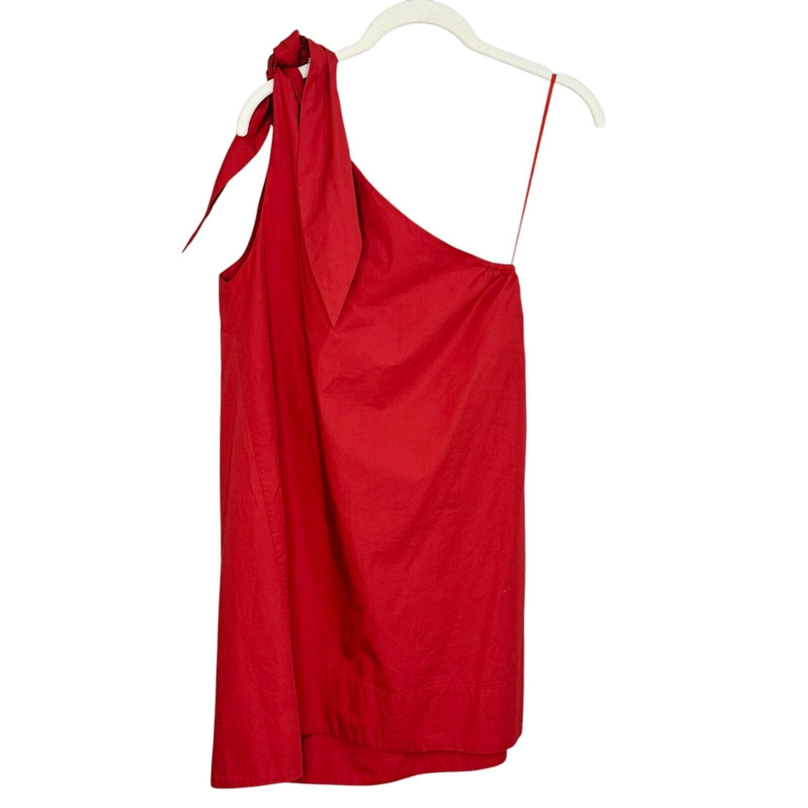 POSSE Aubrey One Shoulder Tie Mini Dress in Jam Red Size Medium