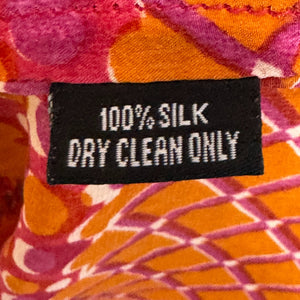Tolani Silk Printed Dress Tunic Top Size Medium Pink Orange Boho V Neck