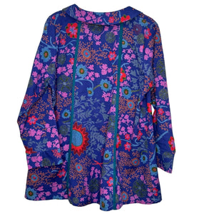 Little Journeys Chicago Shirt Size Small Blue Floral Artsy Button Down Tunic