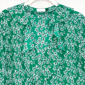 RIXO London Jane Ruffle Blouse In Daisy Dream Green White Floral Size Medium