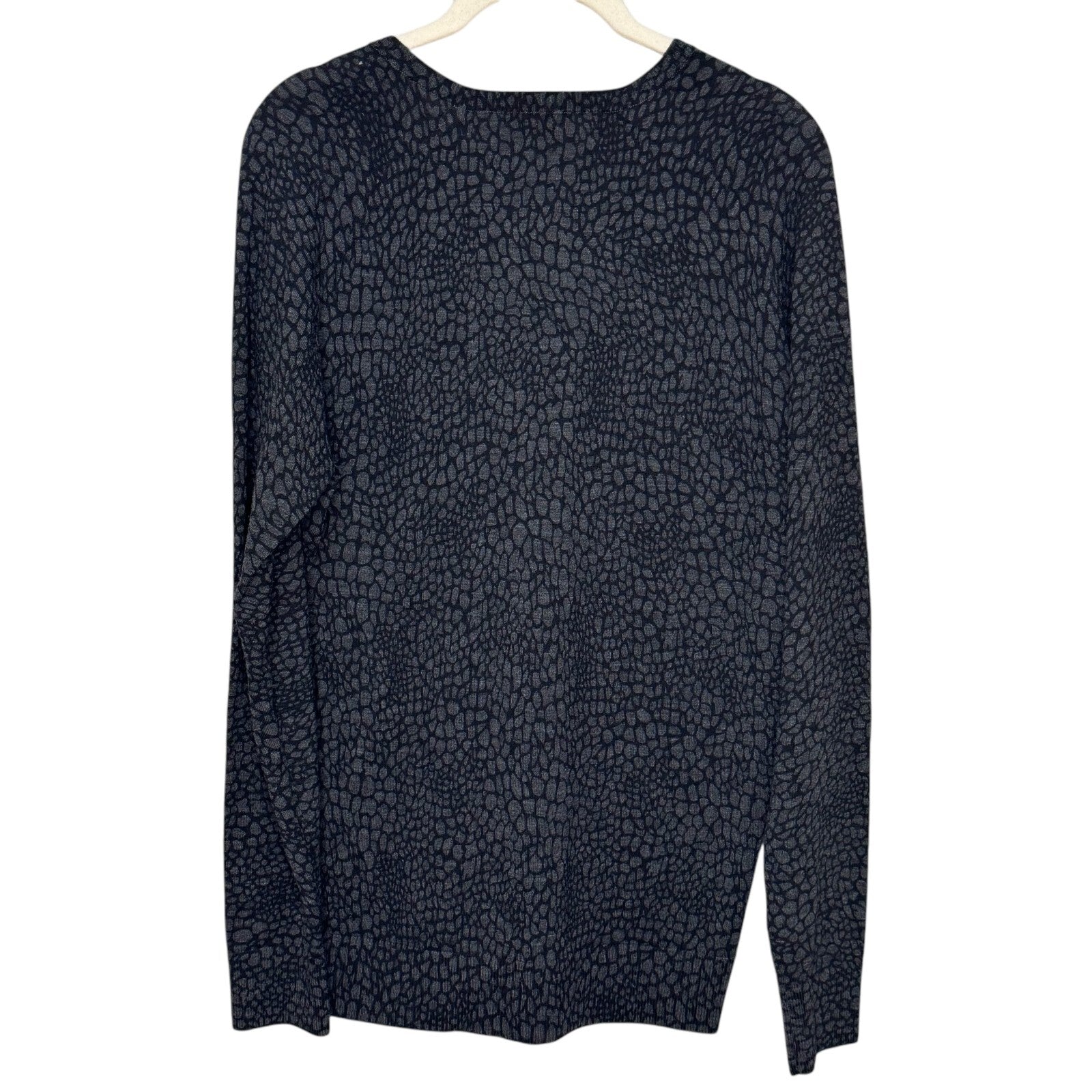 Theory Sweater Size Medium Adrianna V Neck Gray Black Print Wool Blend