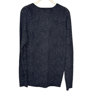 Theory Sweater Size Medium Adrianna V Neck Gray Black Print Wool Blend