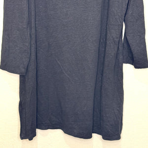 Eileen Fisher Tunic Womens Medium Black Organic Linen 3/4 Sleeve Relaxed Fit Top