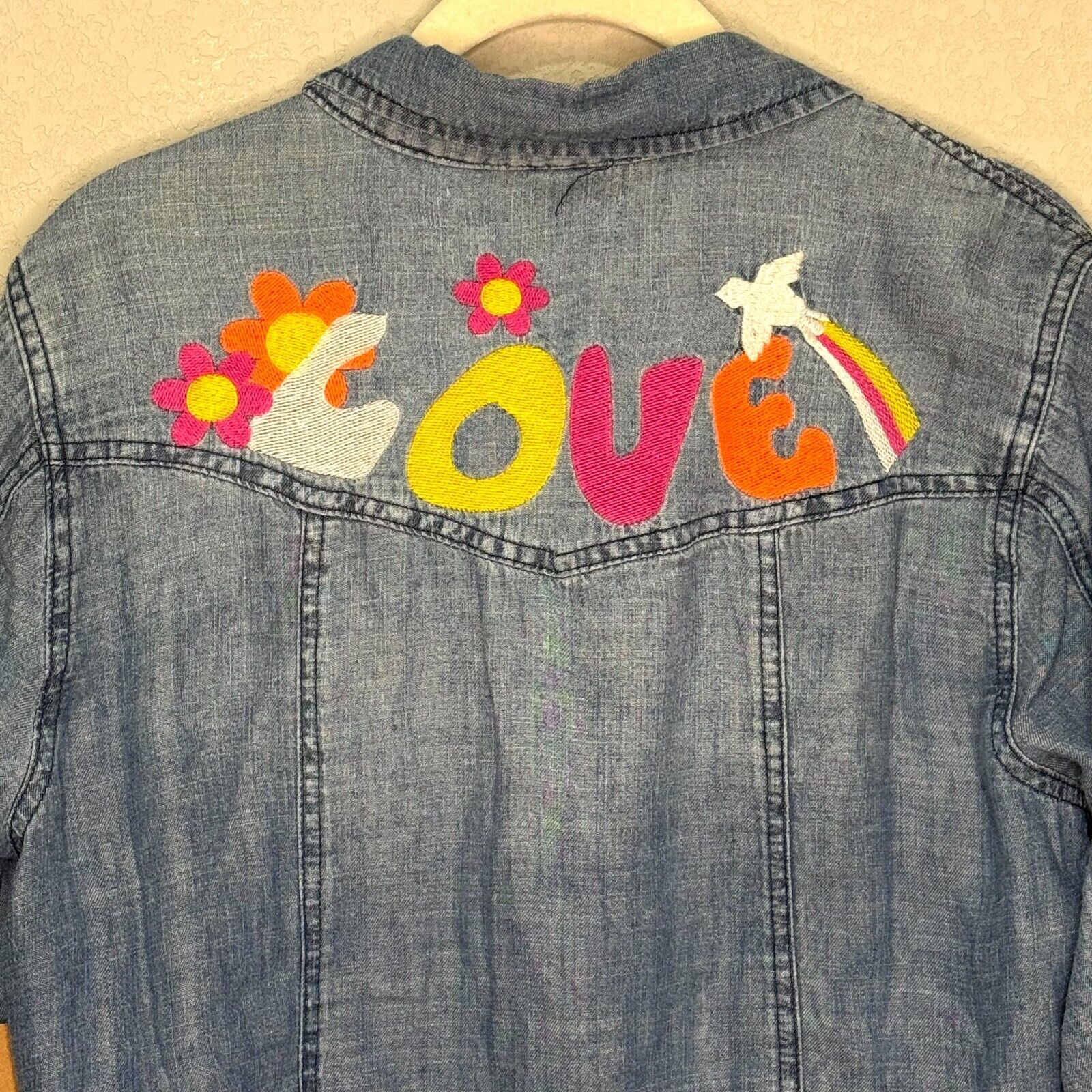 Billy T Peace & Love Embroidered Pearl Snap Shirt Size Small NEW $98