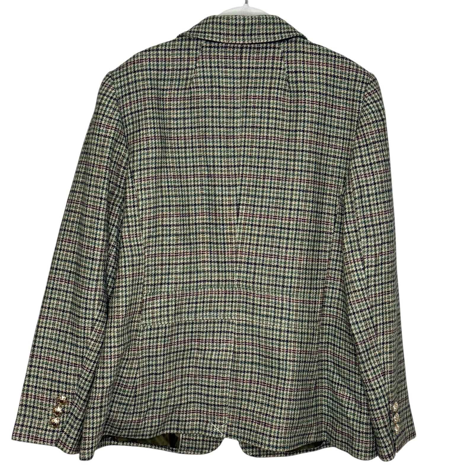 Talbots Blazer Womens 16 Houndstooth Wool Blend Tweed Two Button Gold Crest