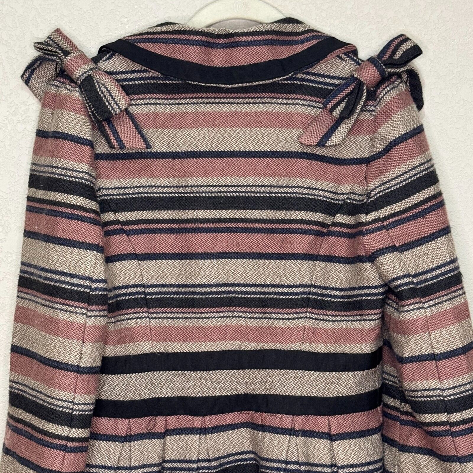 Anthropologie Elevenses Coat Size 6 Striped Wool Blend Shoulder Bows Lined