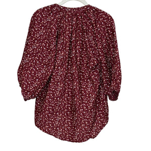 APIECE APART Blouse Top Size XS Burgundy White Mitte Floral Print Cotton Silk