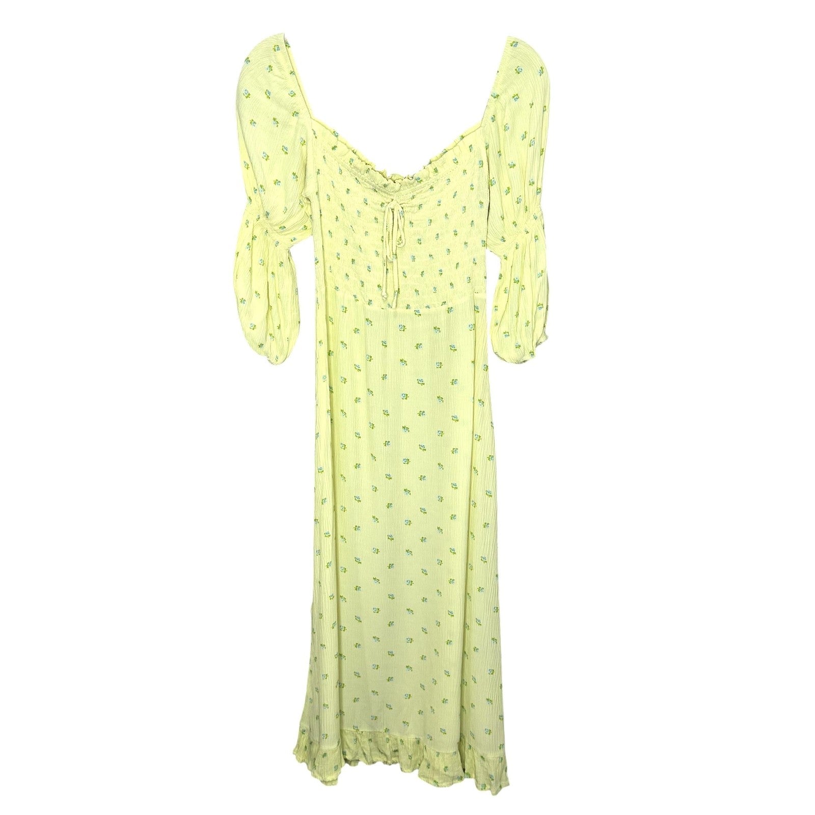 Faithfull The Brand Nora Dress Small Yellow Floral Smocked Puff Sleeve Midi