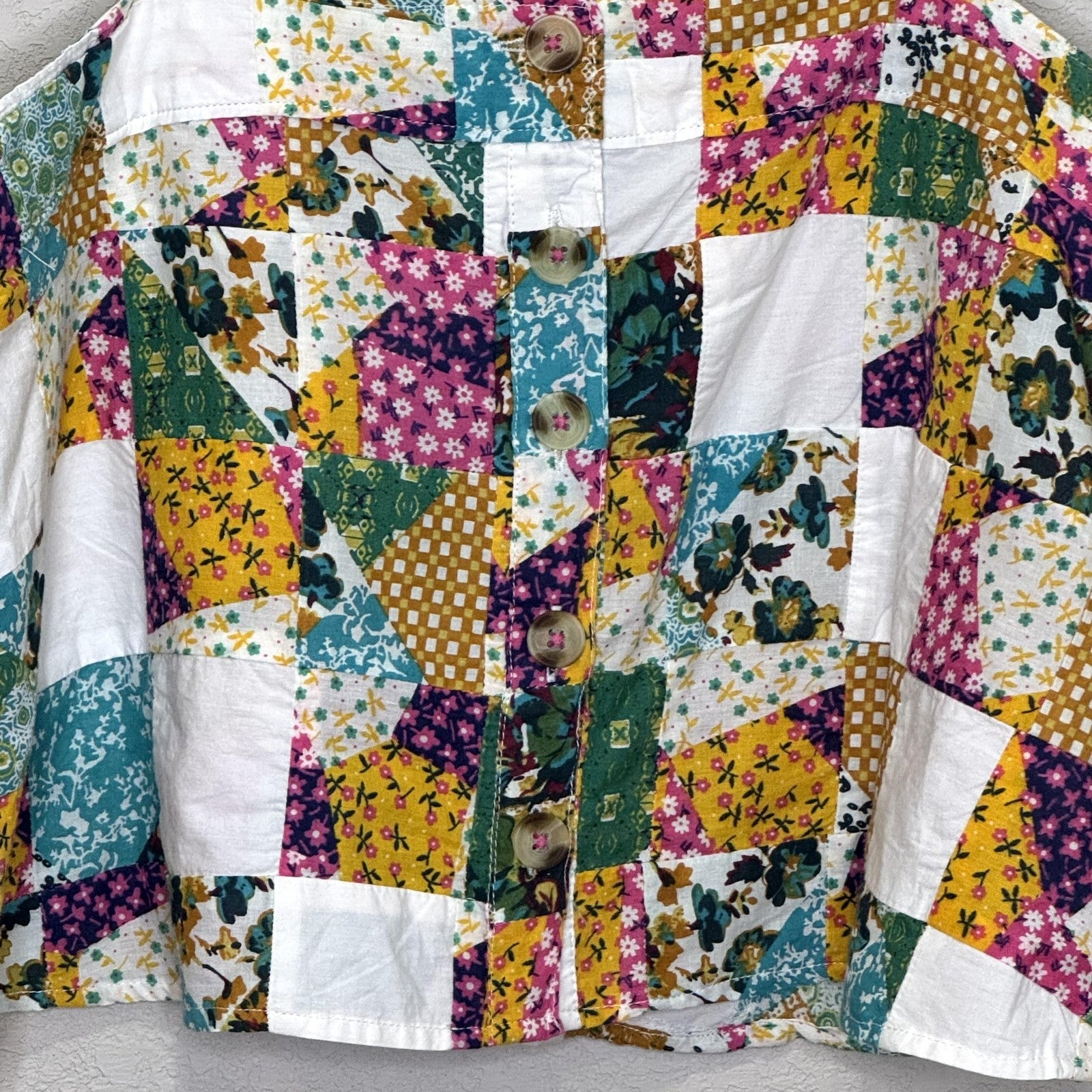 Anthropologie Pilcro Top Small Patchwork Button Front Boho Floral Quilt Tank
