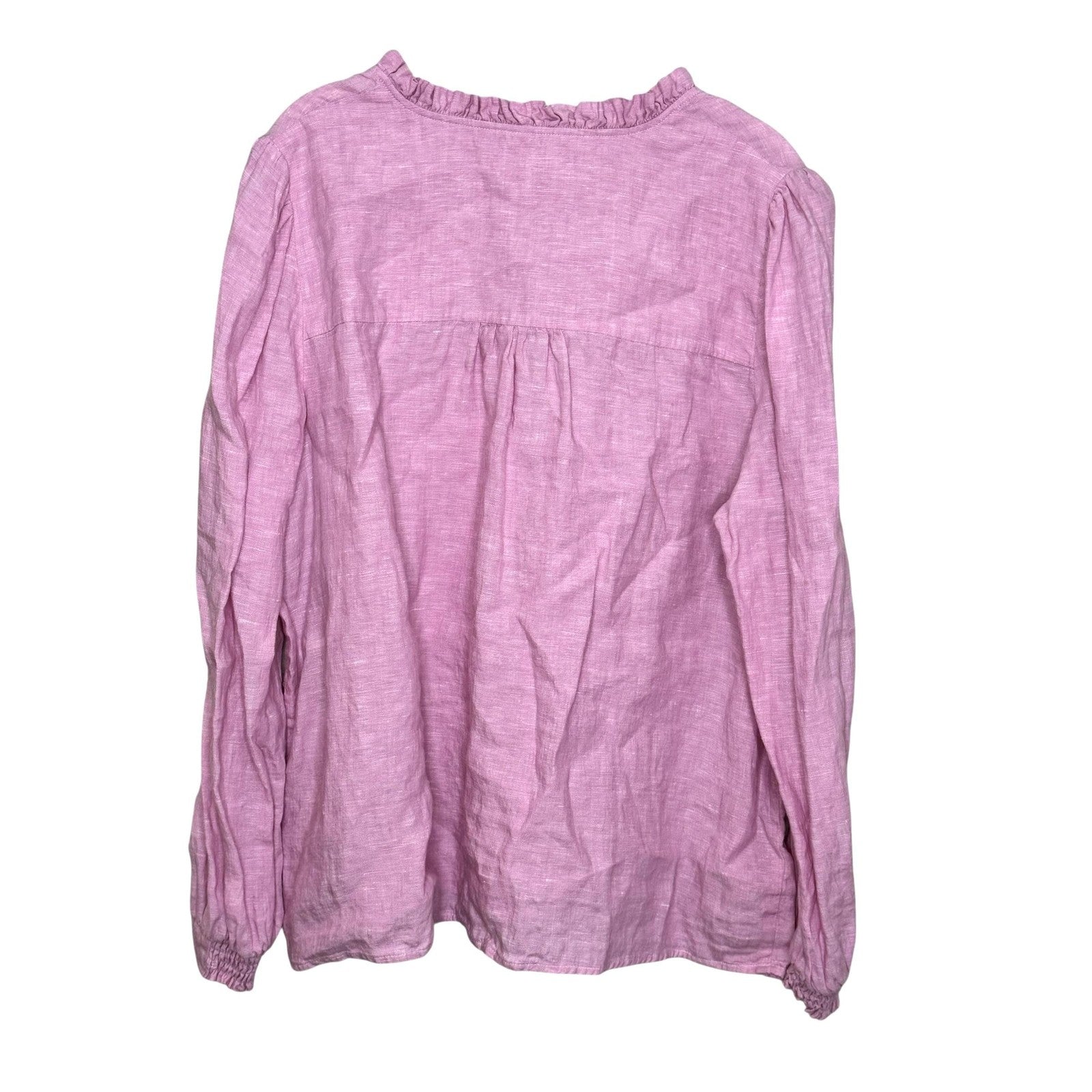 Boden Grace Linen Top Womens XL 16-18 Long Sleeve Ruffle Neck Lightweight Blouse