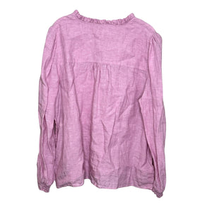 Boden Grace Linen Top Womens XL 16-18 Long Sleeve Ruffle Neck Lightweight Blouse