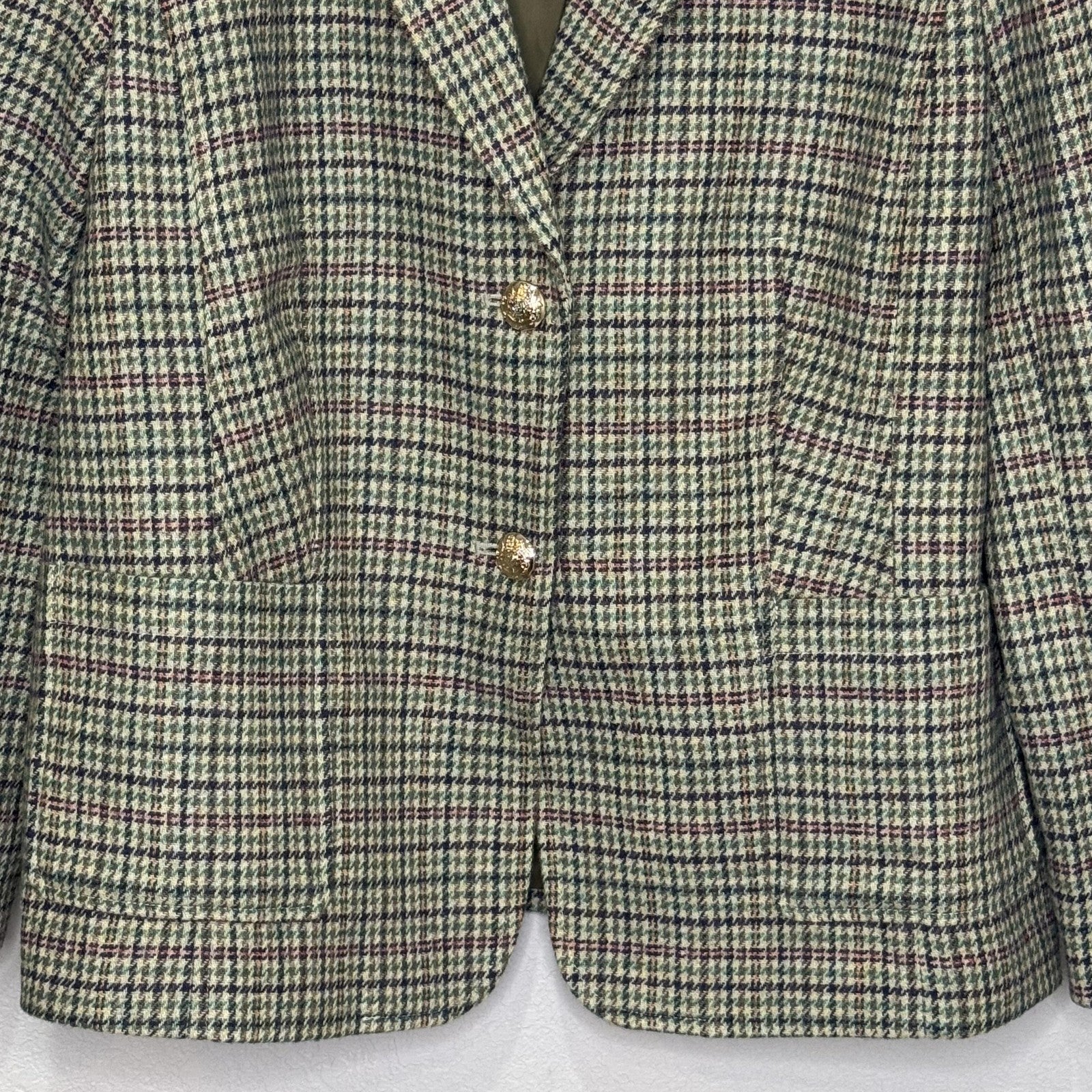 Talbots Blazer Womens 16 Houndstooth Wool Blend Tweed Two Button Gold Crest