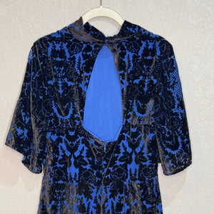 Anthropologie Womens Blue Black Floral Velvet Short Sleeve Mini Dress Size 8