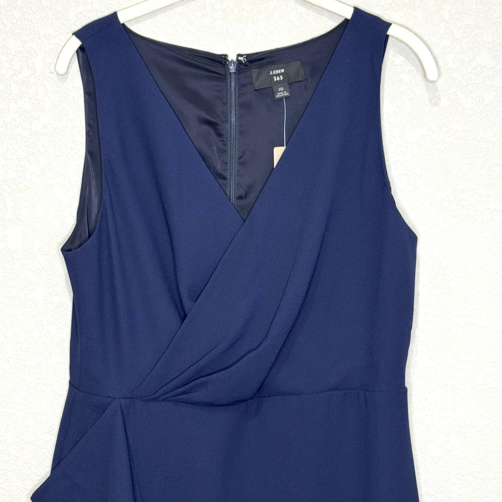 J Crew Dress Womens 10 Navy Blue 365 Faux Wrap Sleeveless Ruffle Midi J5239