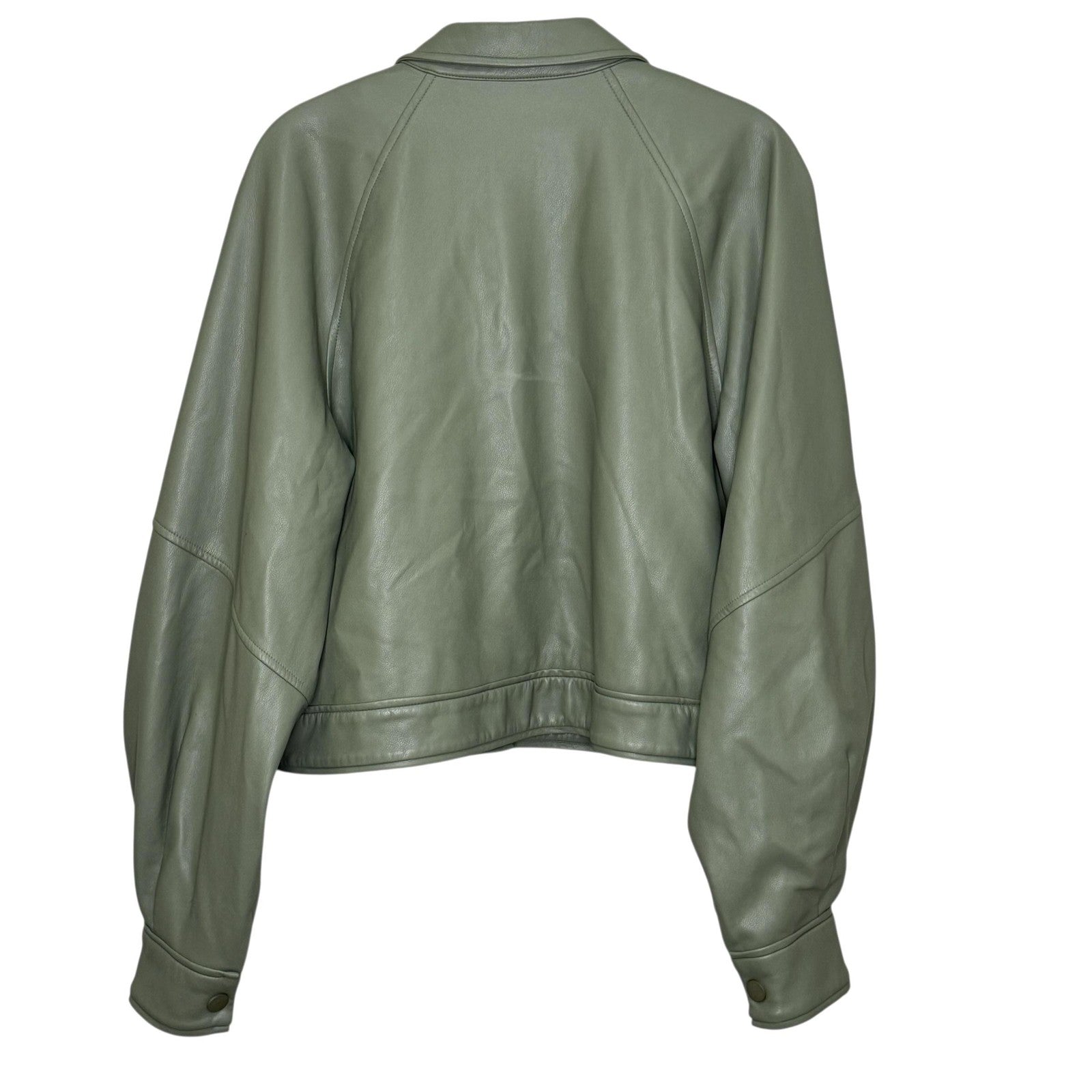 Alexis Jacket Womens Medium Sage Faux Leather Cropped Snap Front Puff Sleeves