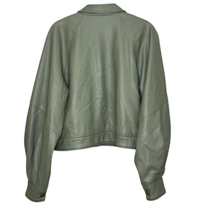 Alexis Jacket Womens Medium Sage Faux Leather Cropped Snap Front Puff Sleeves