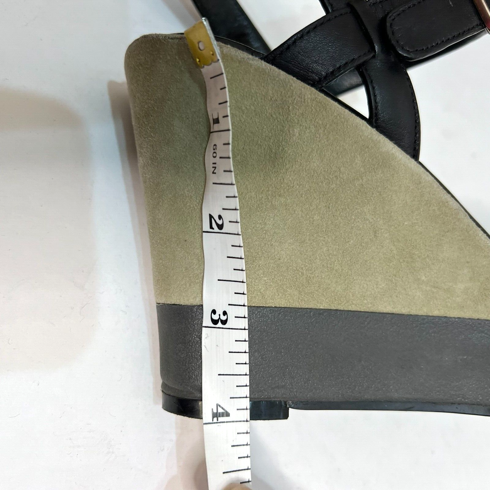 Cole Haan Paley High Wedge Sandal in Black Khaki Suede Size 7