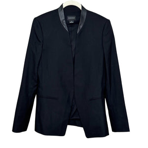 Club Monaco Blazer Womens 8 Black Wool Blend Lamb Leather Collar Tuxedo Jacket
