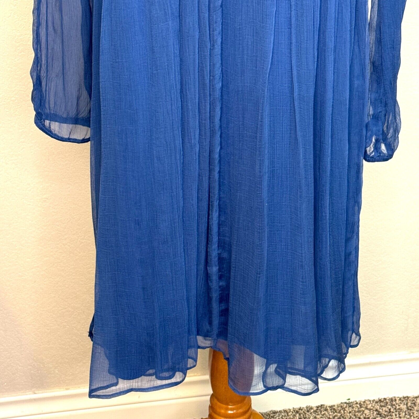 Sundance Time After Time Blue Lapis Sheer Lace Long Sleeve Slip Dress Size 12