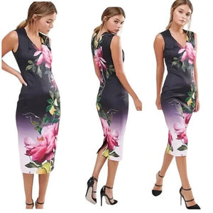 Ted Baker Olivia Sheath Dress Black Pink Citrus Bloom Floral Approx US Size XS